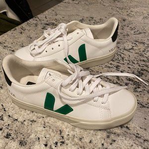 New Veja White and Green Sneakers